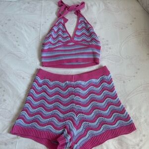 No Boundaries Pink and Blue Striped Knit Set
